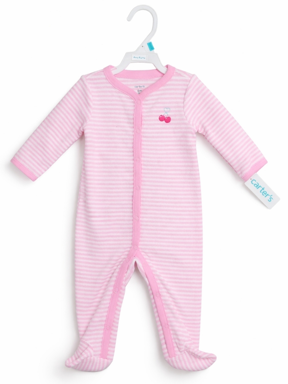 Carter's Pink & White Striped Cherry Footed Sleep & Play One-Piece Onesie
